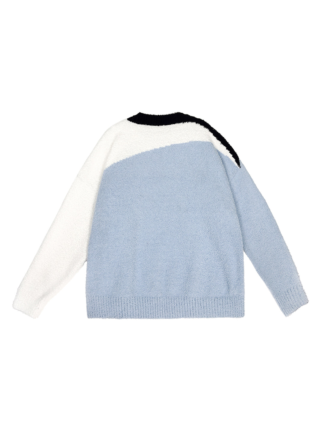 Colorblock Coral Fleece Knit Crewneck Sweater