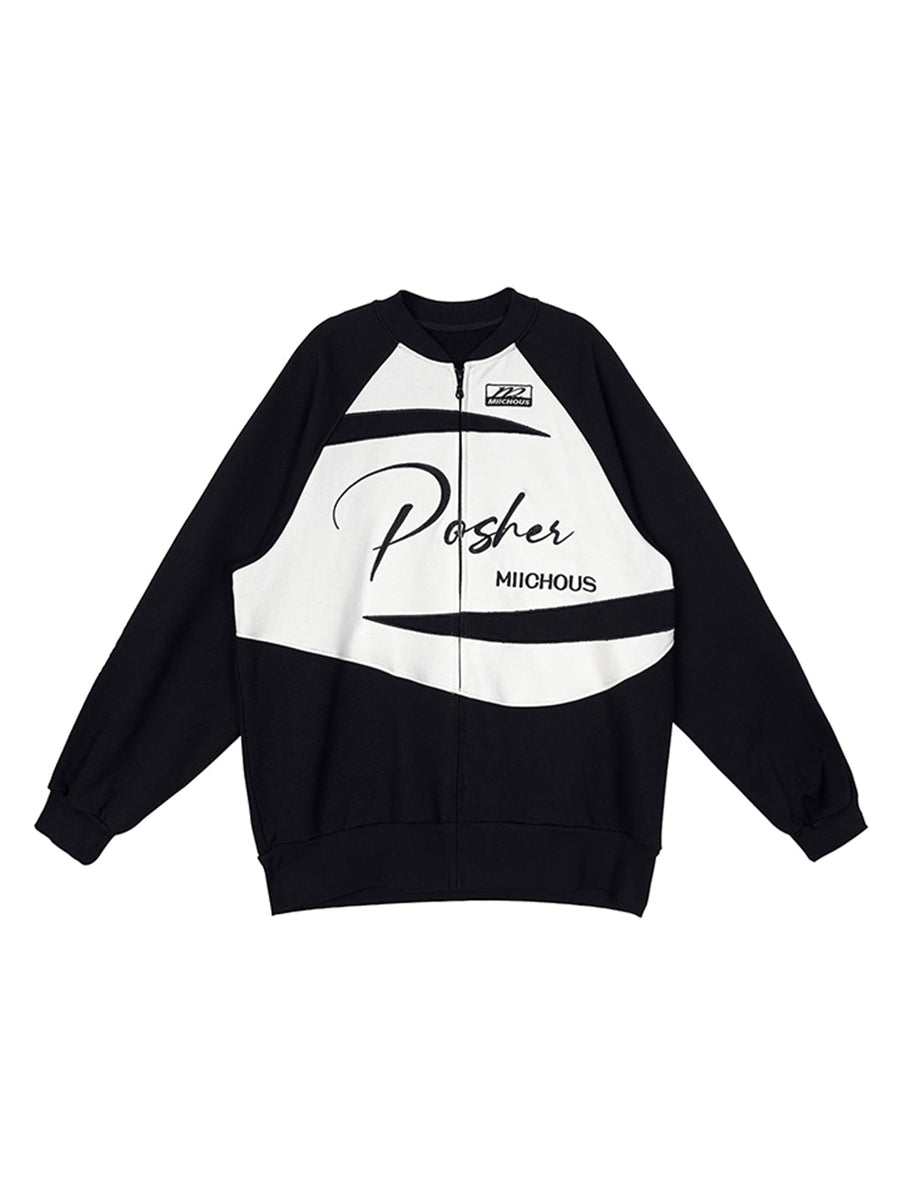 Applique Embroidery Varsity Sweatshirt Jacket