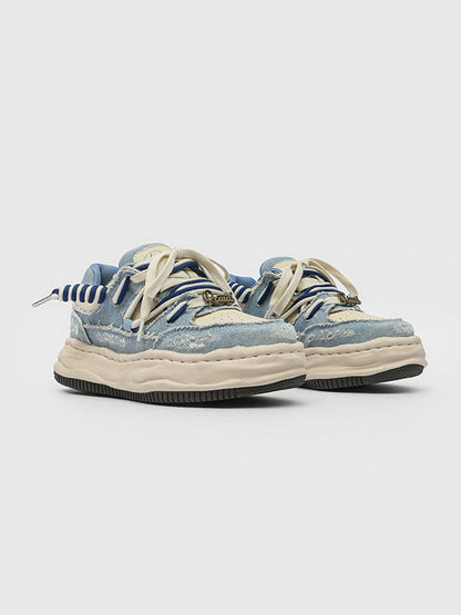 Washed Denim Dual-Lace Sneakers