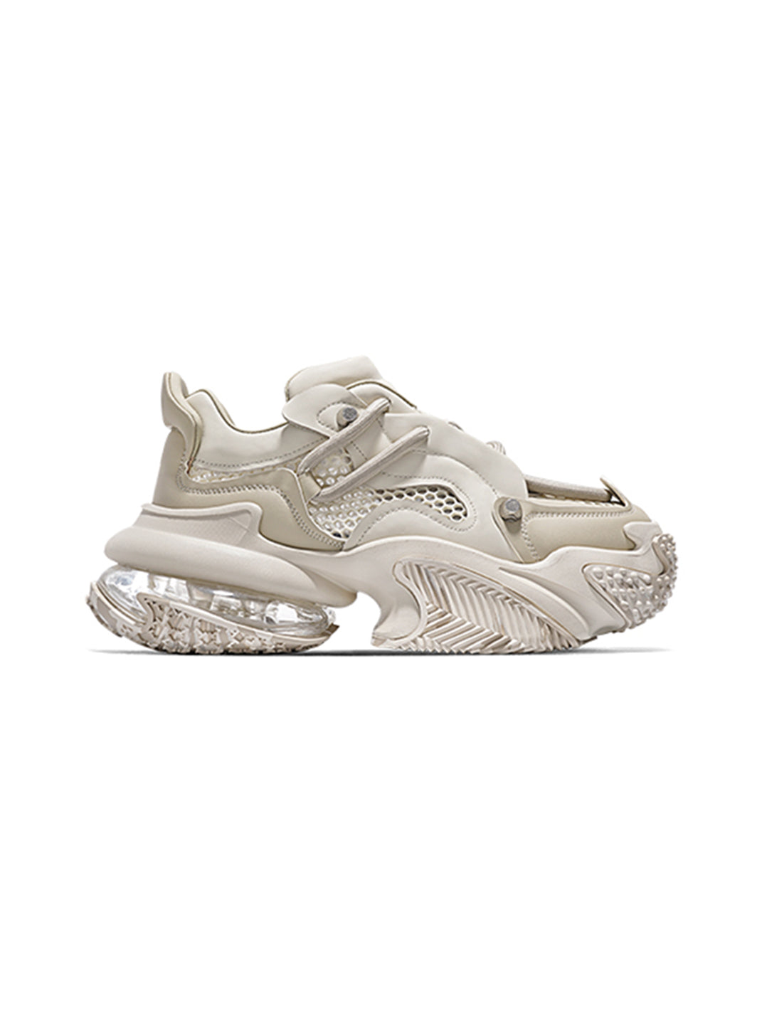 Beige Vortex Mesh Platform Sneakers