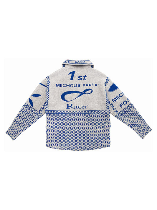 Vintage Racing Jacquard Zip Cardigan Sweater
