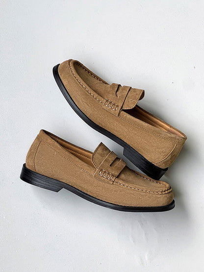 Square-Toe Leather Loafers