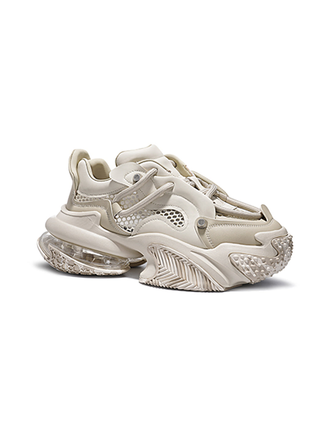 Beige Vortex Mesh Platform Sneakers