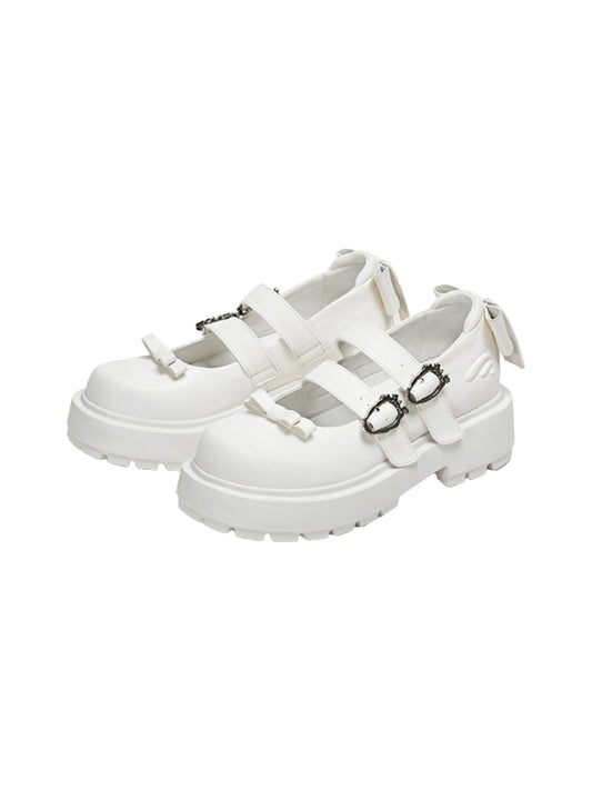 White Bow Platform Mary Jane Shoes