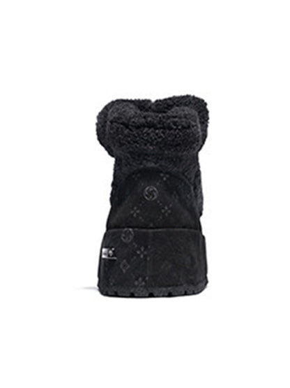 Black Monogram Design Faux Fur Platform Boots
