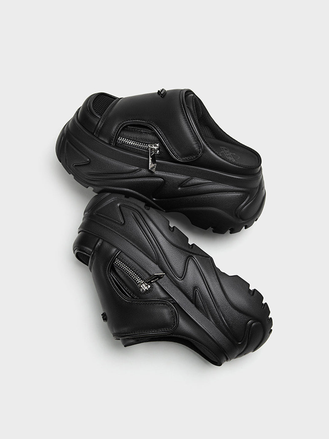 Black Covered-Toe Platform Slide Sandals