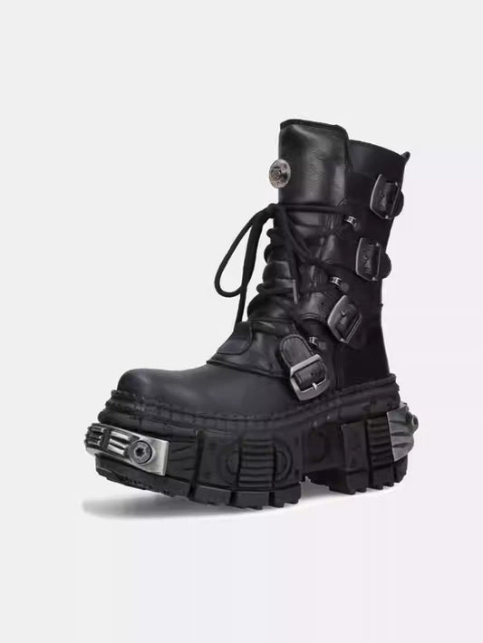Multi belt gimmick design high-end black boots [ID:0362SH]