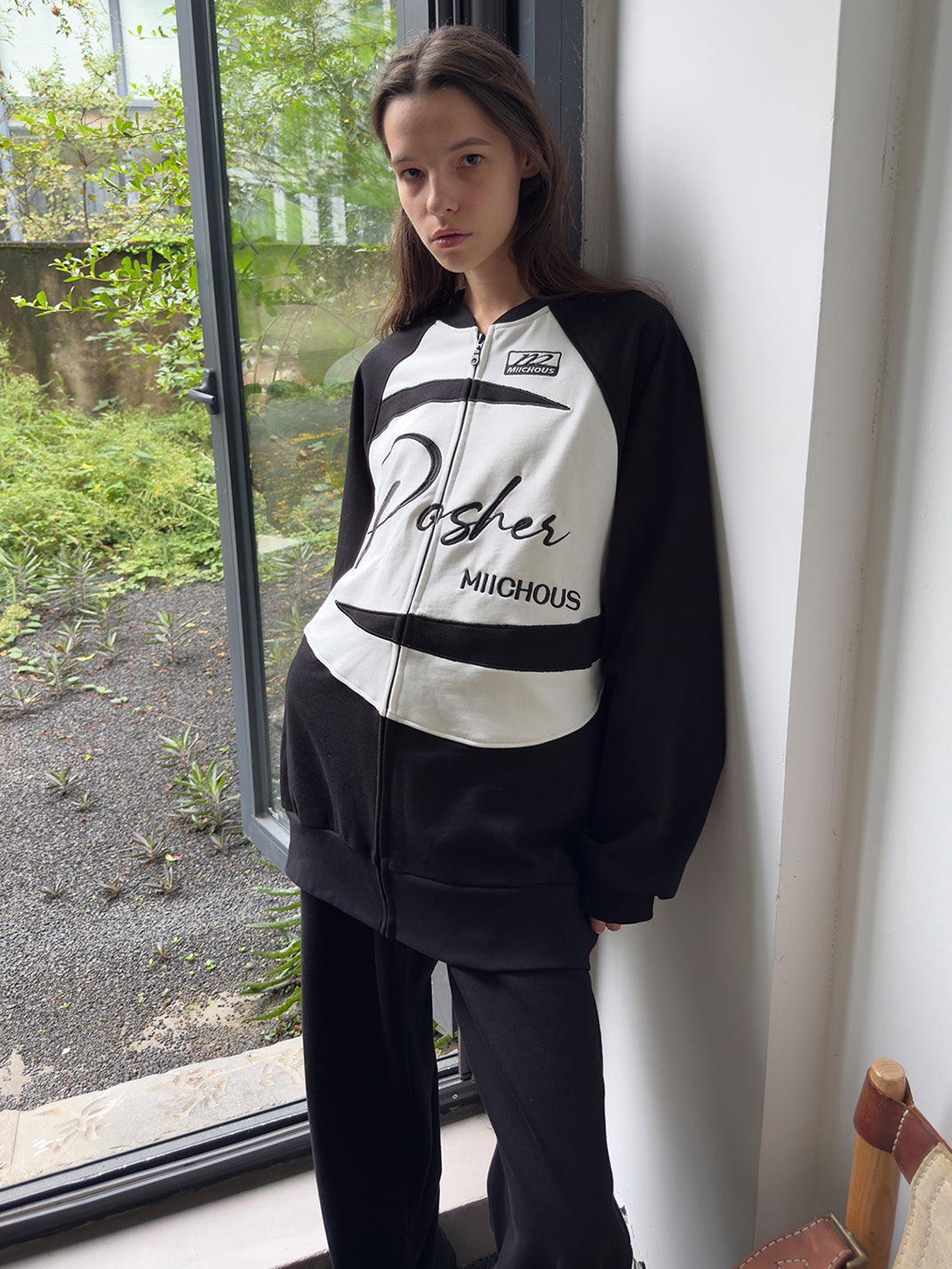 Applique Embroidery Varsity Sweatshirt Jacket