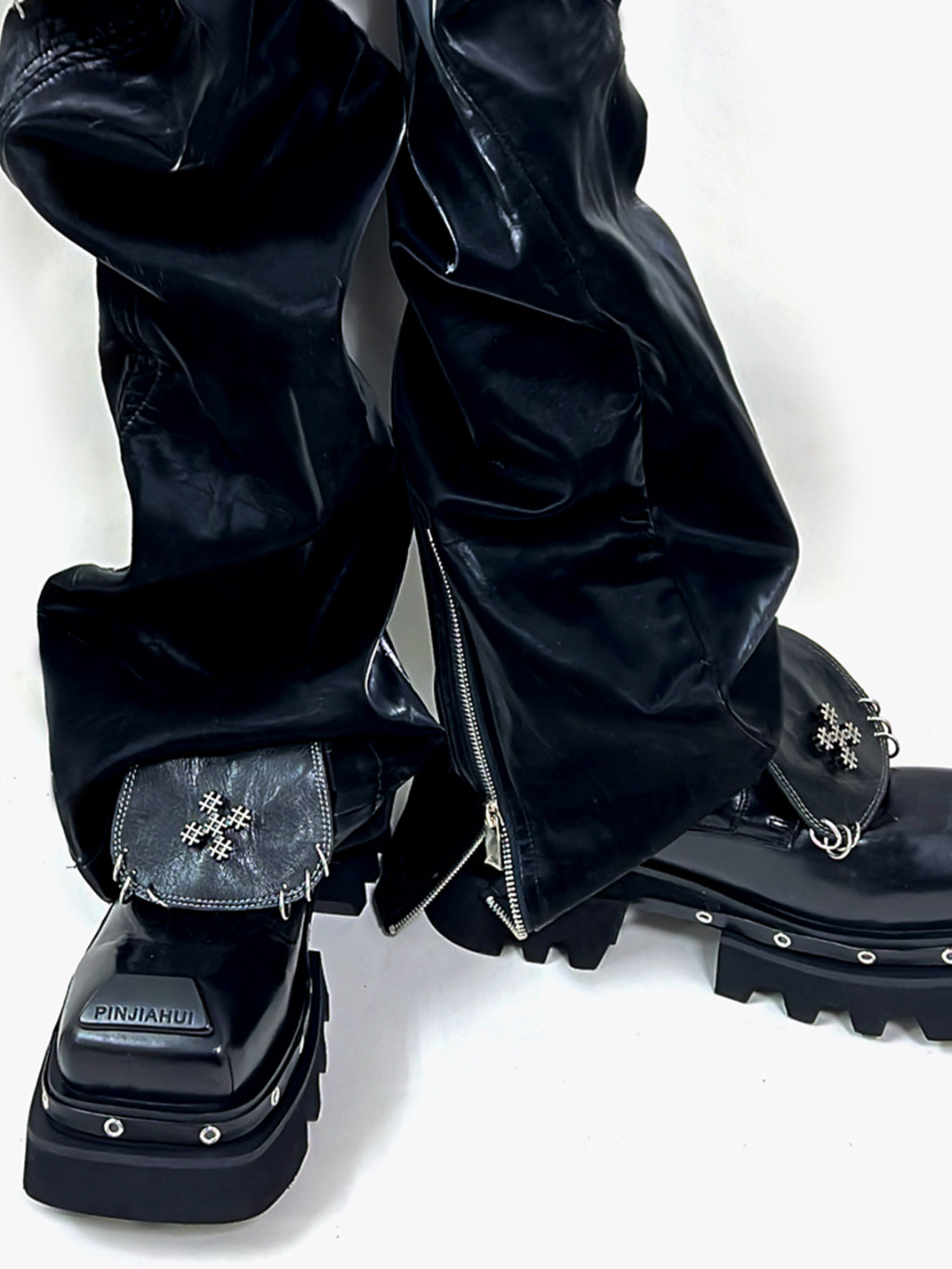 Black Vintage Platform Leather Derby Shoes