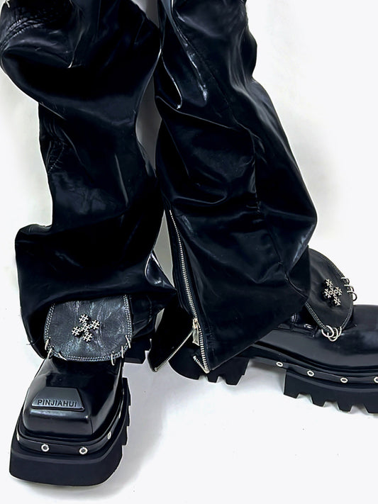Black Vintage Platform Leather Derby Shoes