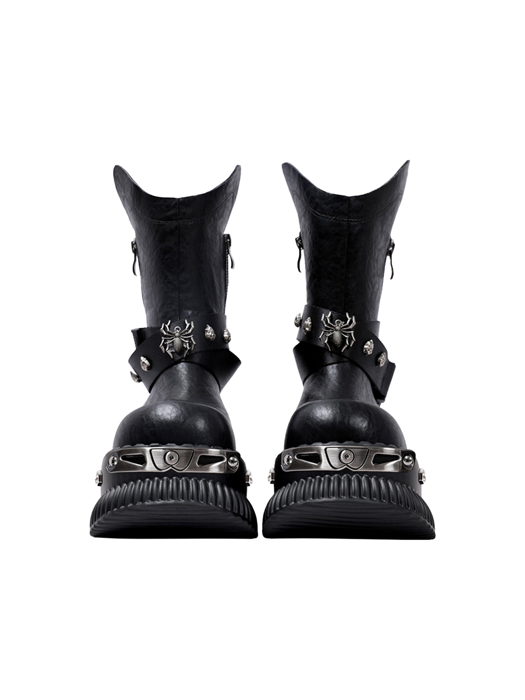 Black Punk Platform Ankle Boots with Metal Strap Detail