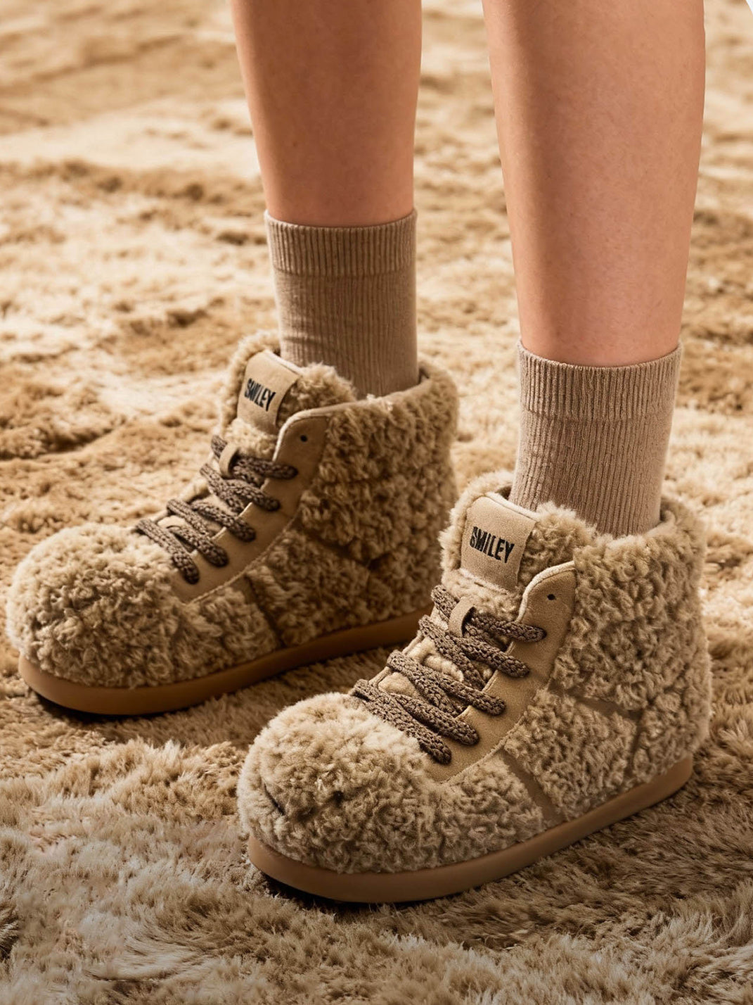 Brown Teddy High-Top Fleece-Lined Boots
