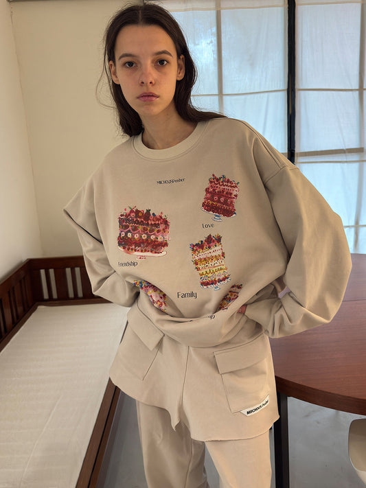 Cake Print Heavyweight Cotton Sweatshirt