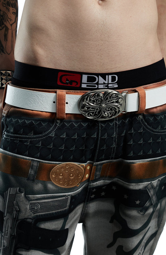 DND4DES Filigree Buckle Cowhide Leather Belt White