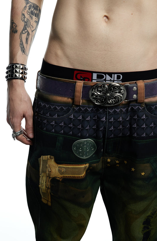 DND4DES Filigree Buckle Cowhide Leather Belt Purple