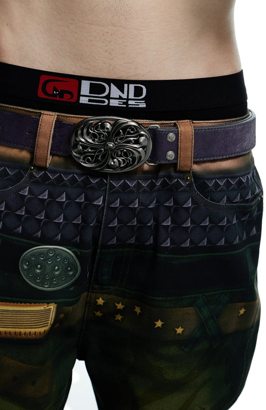 DND4DES Filigree Buckle Cowhide Leather Belt Purple