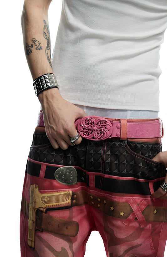 DND4DES Filigree Buckle Cowhide Leather Belt Pink