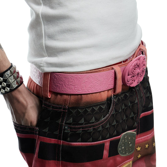 DND4DES Filigree Buckle Cowhide Leather Belt Pink