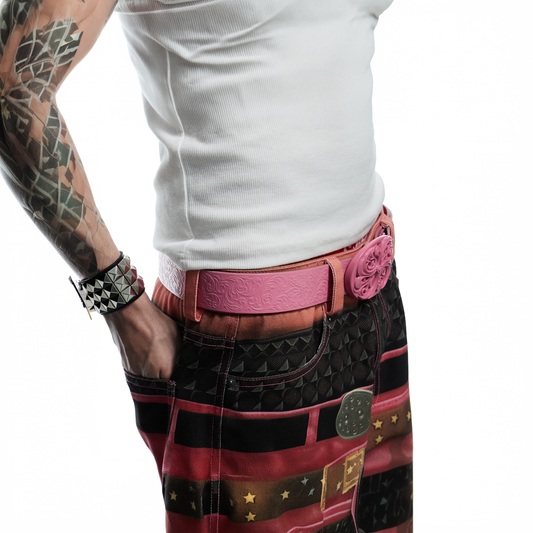 DND4DES Filigree Buckle Cowhide Leather Belt Pink