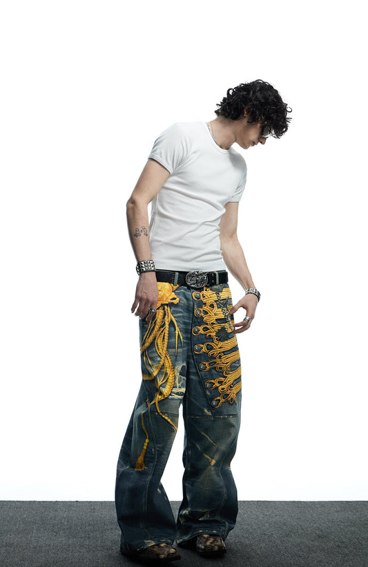 DND4DES Regal Braid Graphic Curved-Leg Baggy Jeans