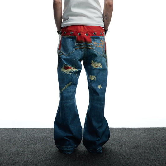 DND4DES Chicago Bulls Print Studded Flare Jeans