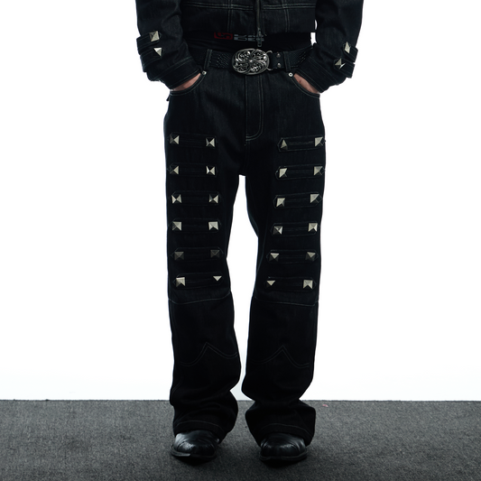 DND4DES Studded Raw Denim Flare Jeans