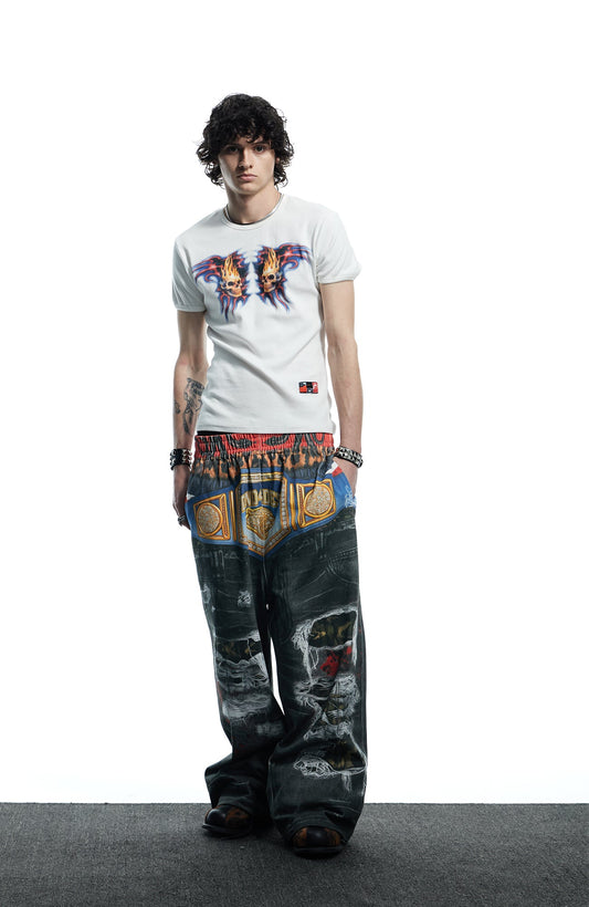 DND4DES Boxing Championship Belt Print Baggy Trousers