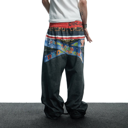 DND4DES Boxing Championship Belt Print Baggy Trousers