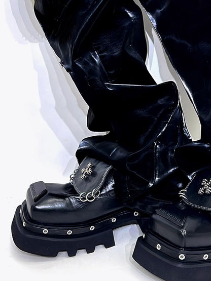 Black Vintage Platform Leather Derby Shoes