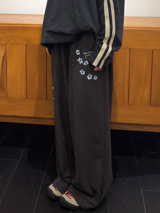 Floral Embroidered Waffle Lounge Pants