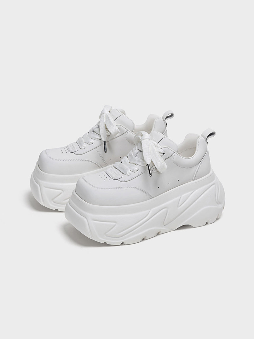 White Square-Toe Platform Leather Sneakers