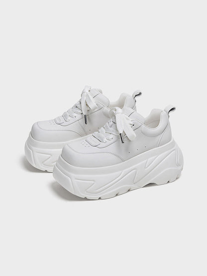 White Square-Toe Platform Leather Sneakers