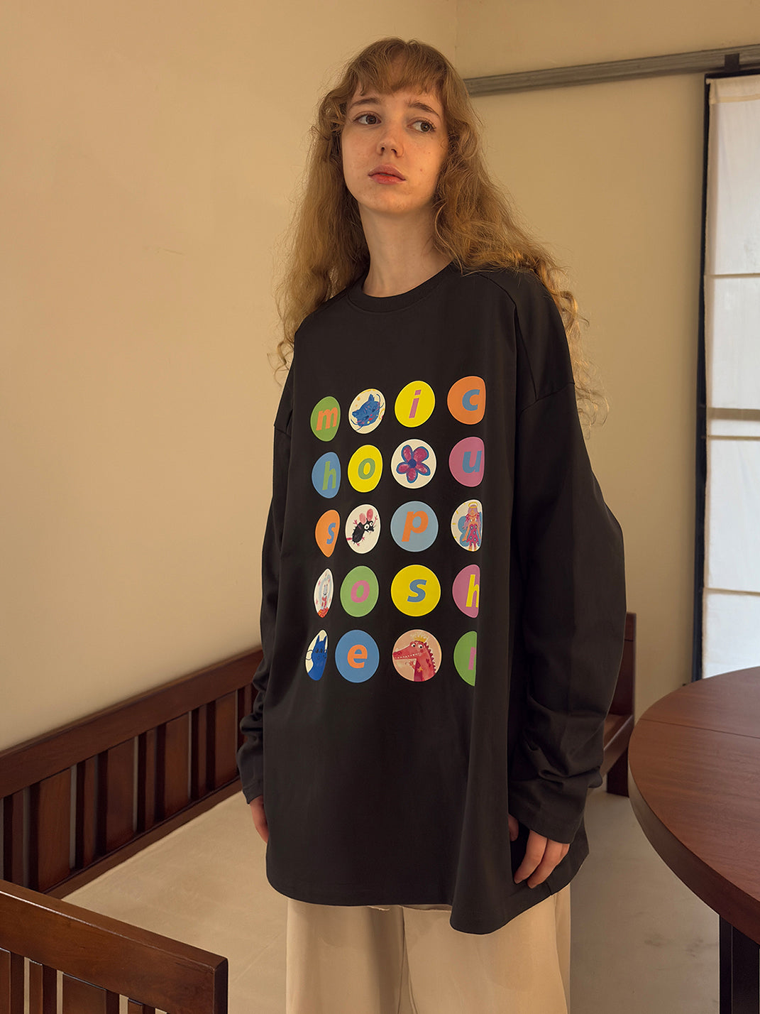 Cartoon Polka Dot Cotton Long Sleeve T-Shirt