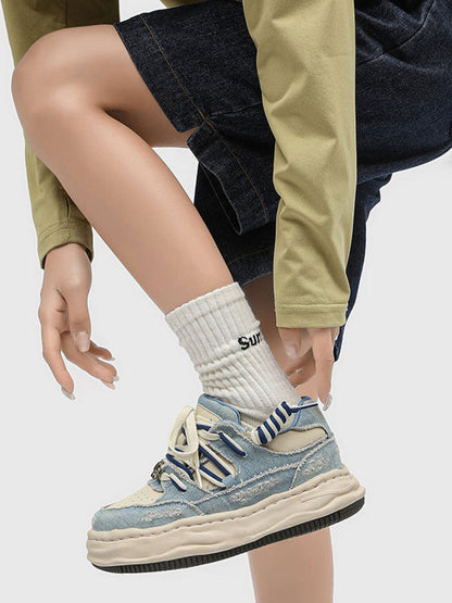 Washed Denim Dual-Lace Sneakers