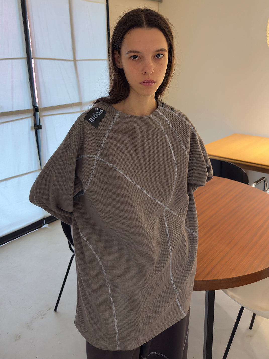 Contrast Stitch Waffle Knit Long Sleeve Sweatshirt