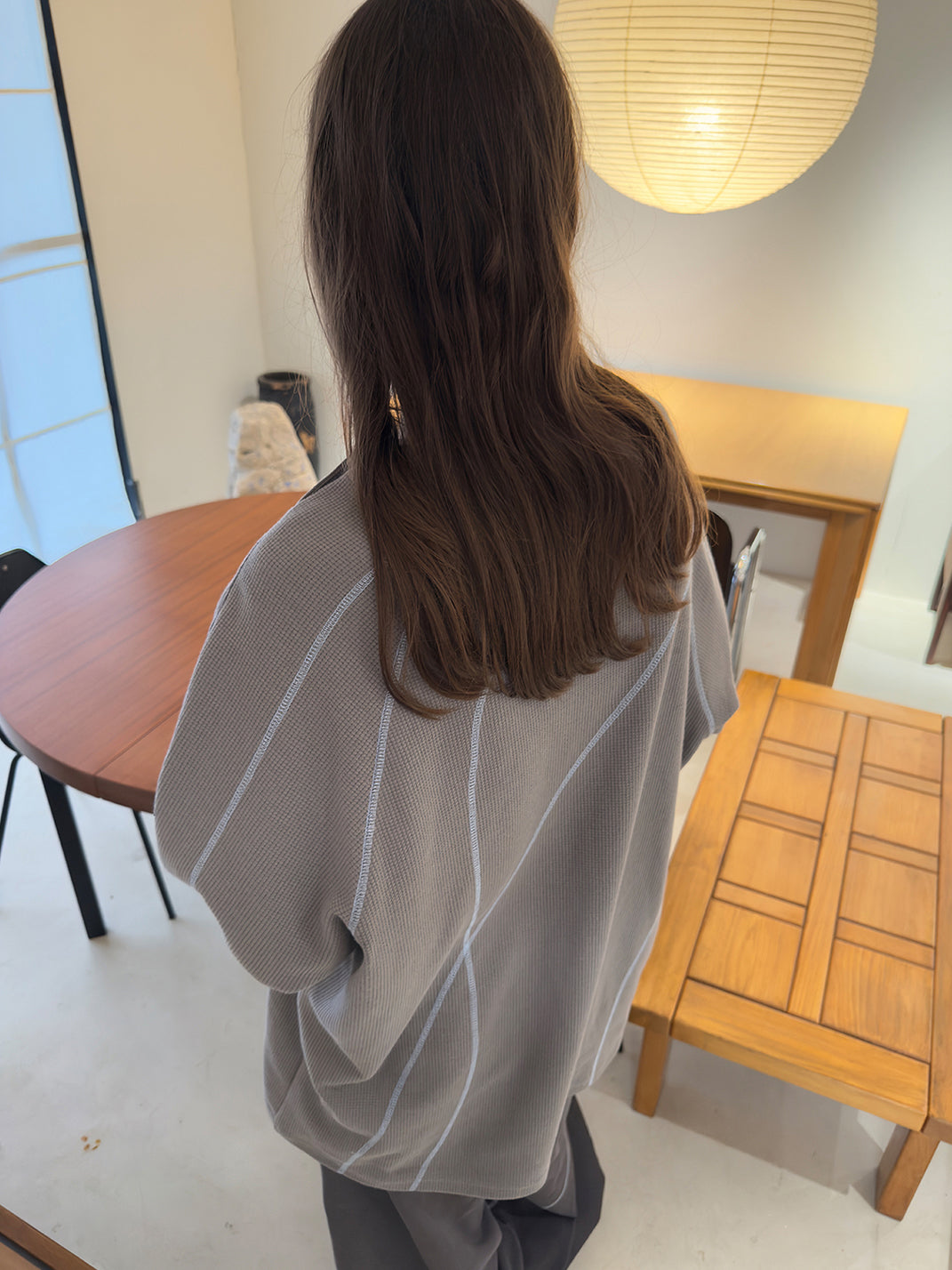 Contrast Stitch Waffle Knit Long Sleeve Sweatshirt