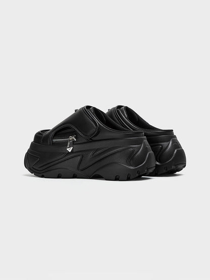 Black Covered-Toe Platform Slide Sandals