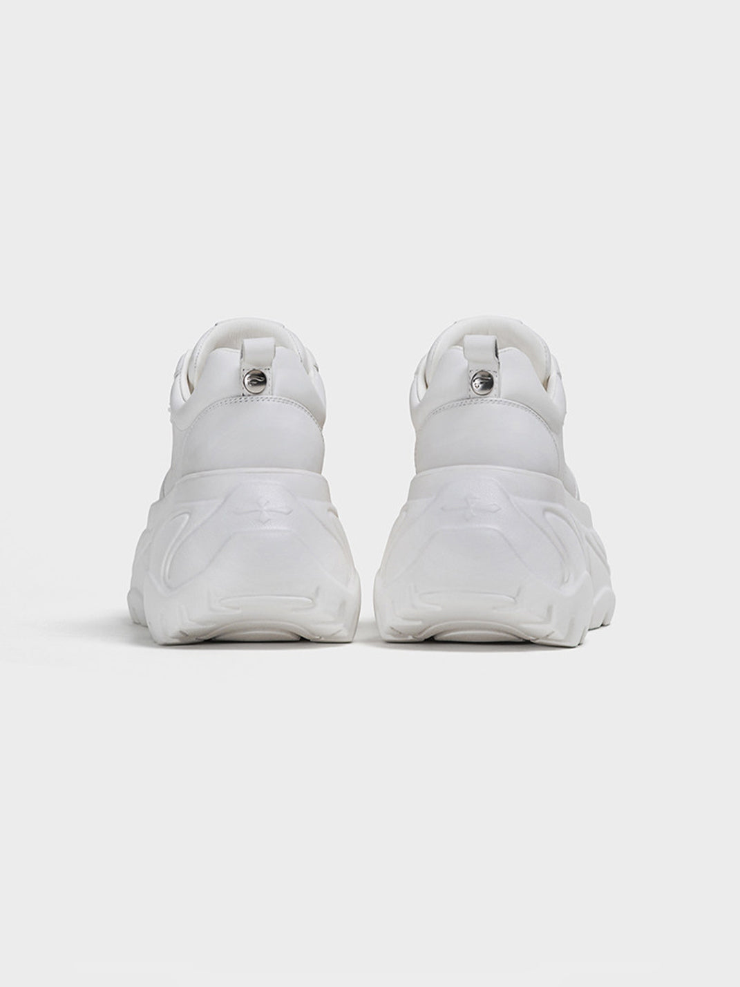 White Square-Toe Platform Leather Sneakers