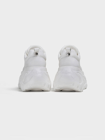 White Square-Toe Platform Leather Sneakers