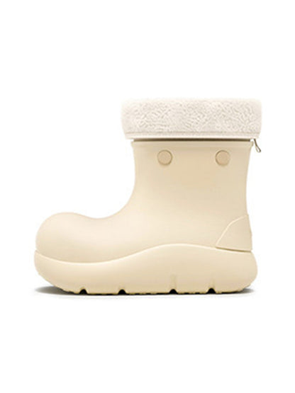 Beige Fur-Lined Winter Platform Boots