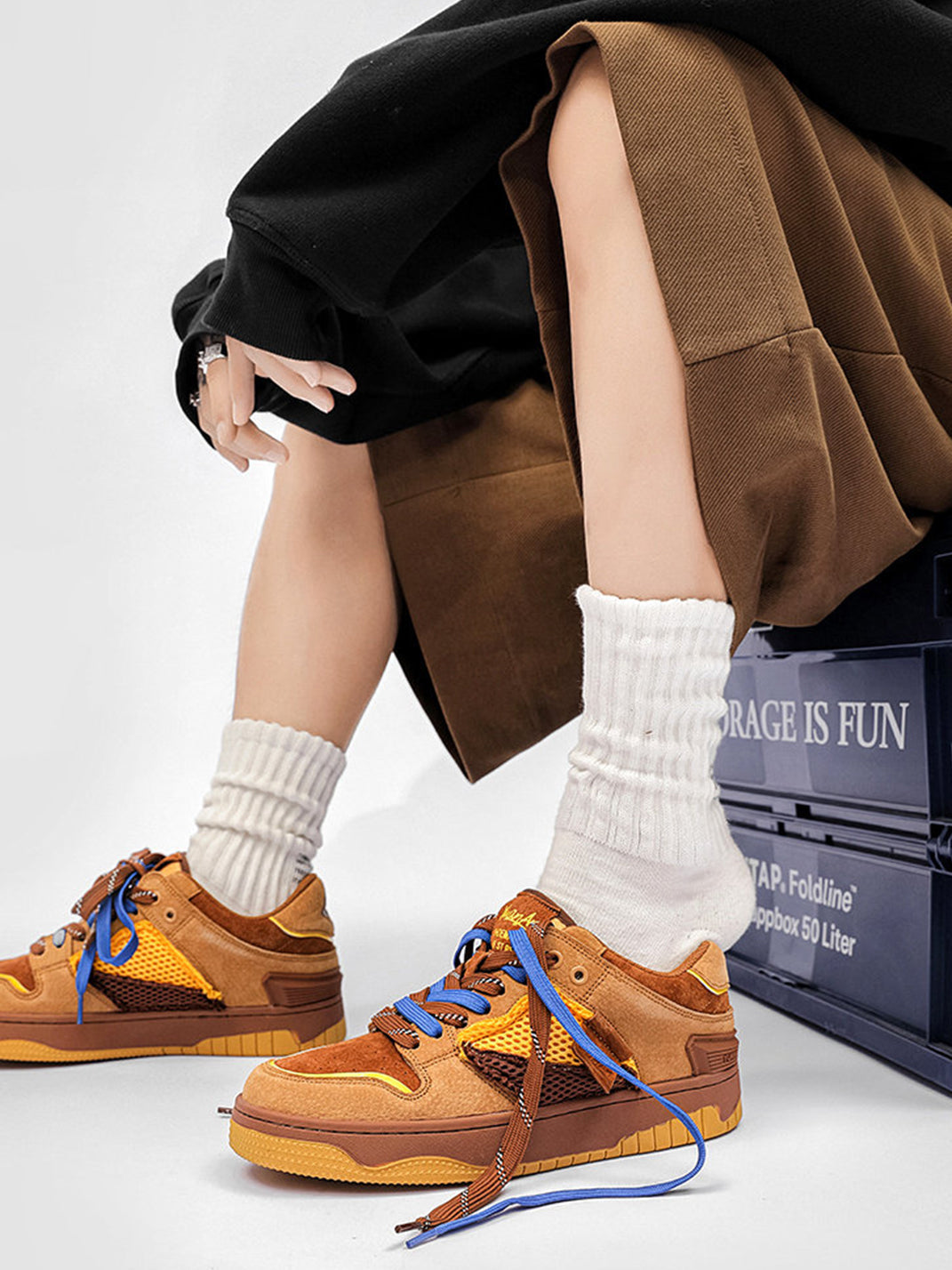 Perforated Dual-Lace Platform Sneakers