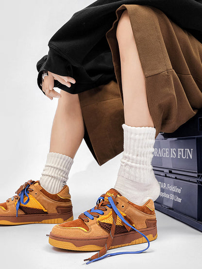 Perforated Dual-Lace Platform Sneakers