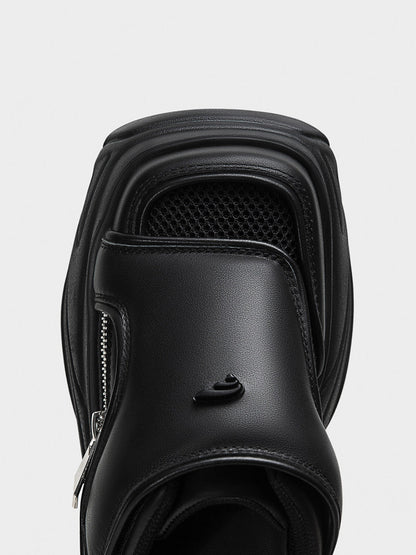 Black Covered-Toe Platform Slide Sandals
