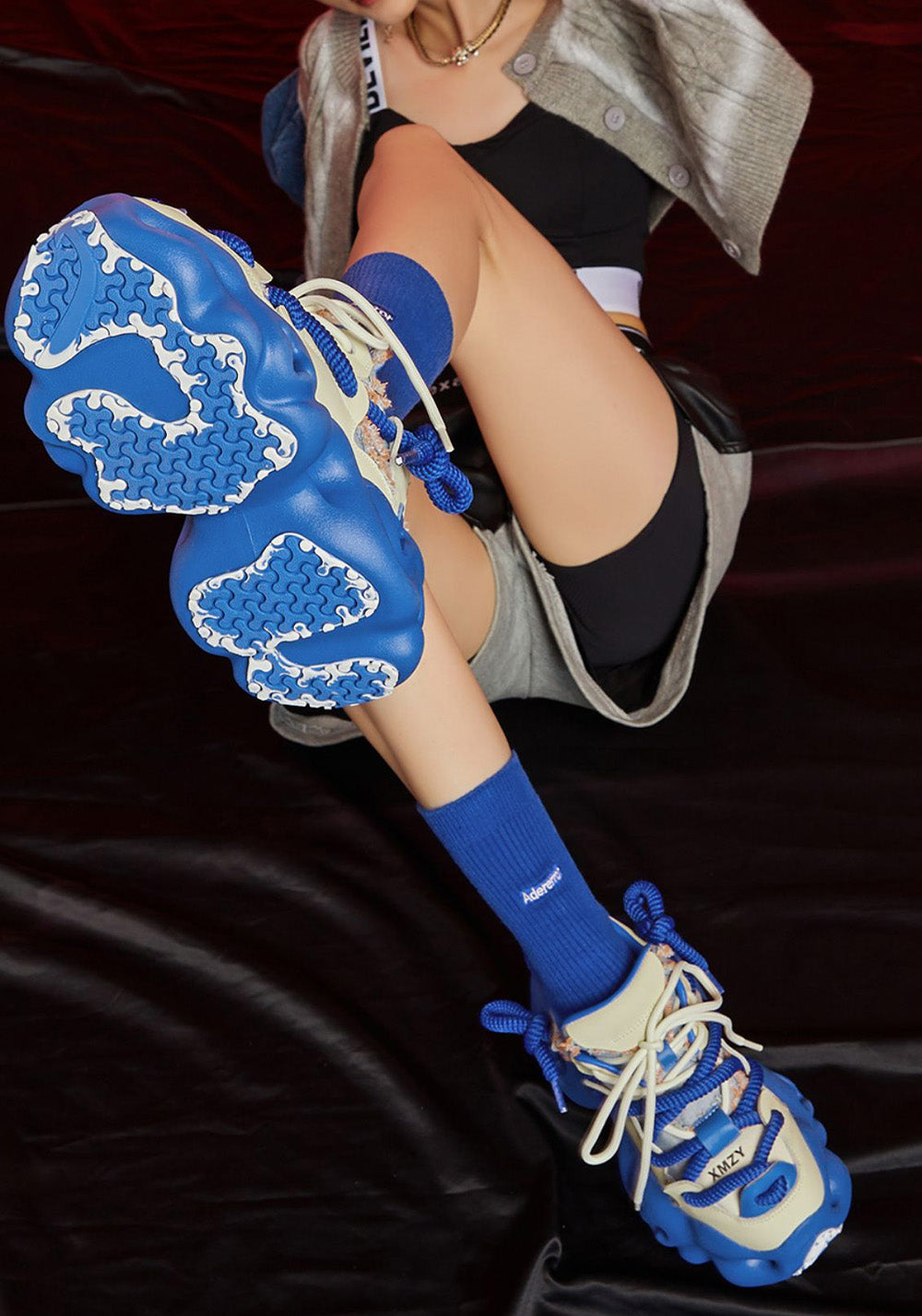 Blue Street-Style Leather Dad Sneakers