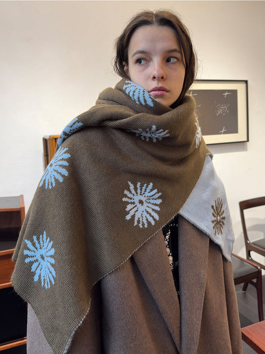 Coral Flower Reversible Color Jacquard Wool Scarf