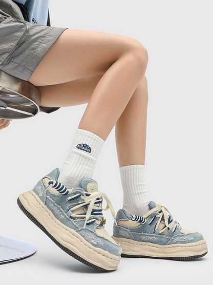 Washed Denim Dual-Lace Sneakers