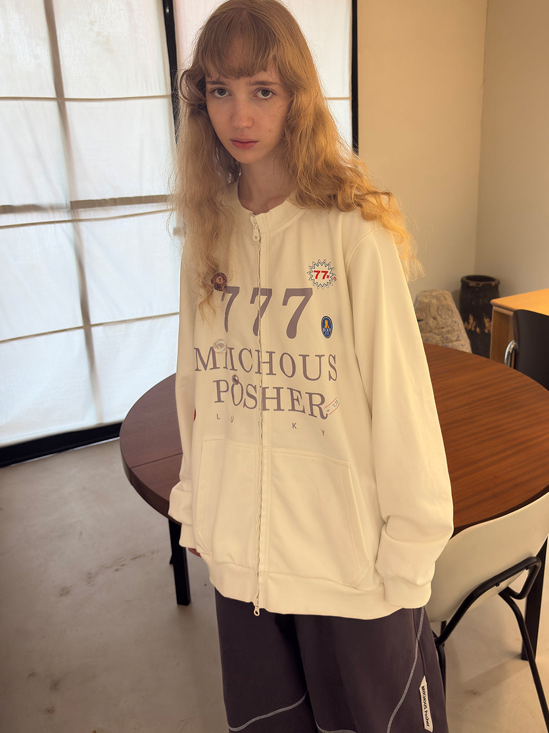 Heavyweight Cotton Sticker Print Zip Sweatshirt