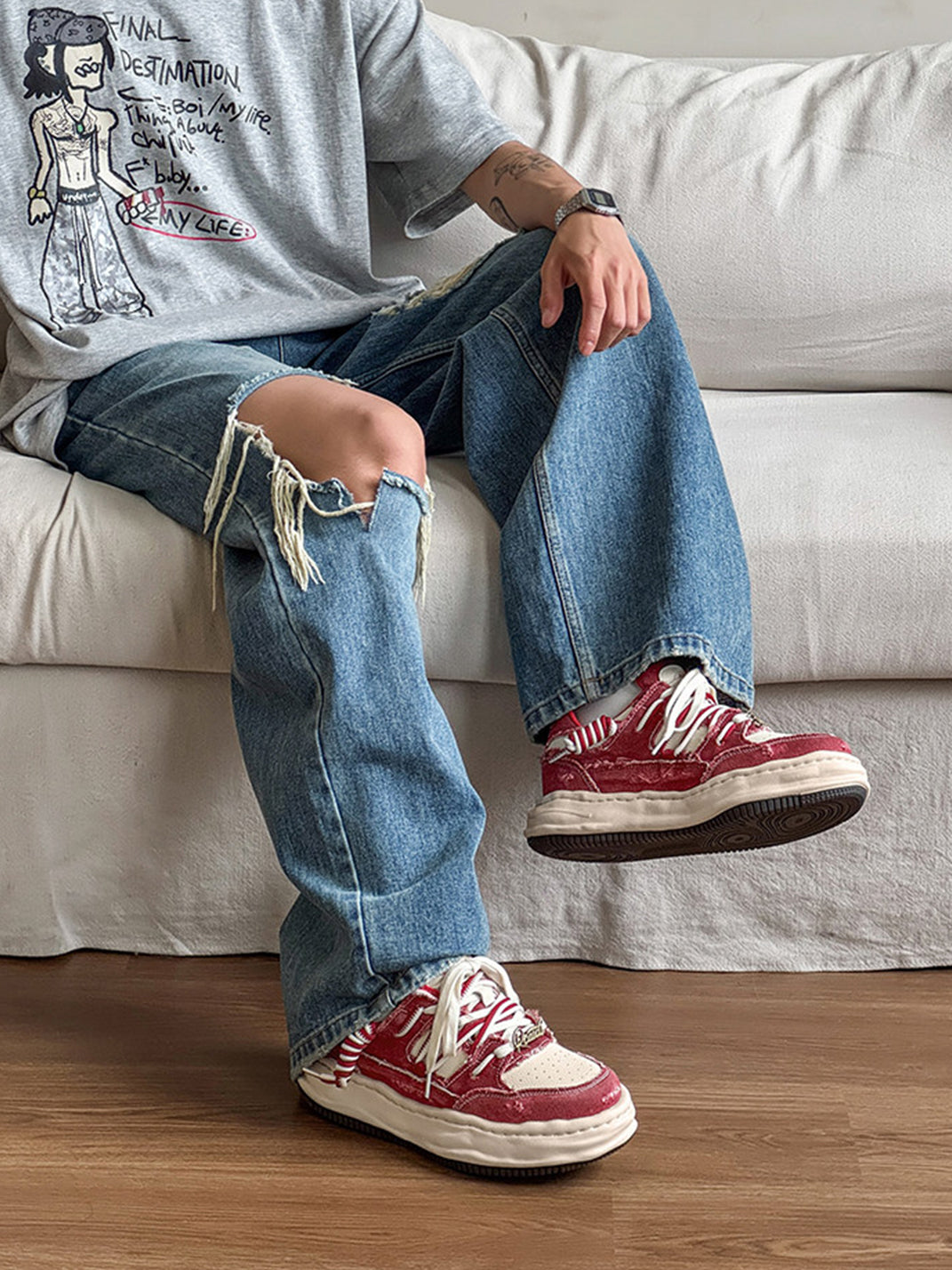 Vintage Wash Denim Sneakers