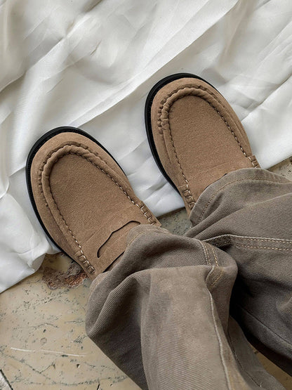 Square-Toe Leather Loafers