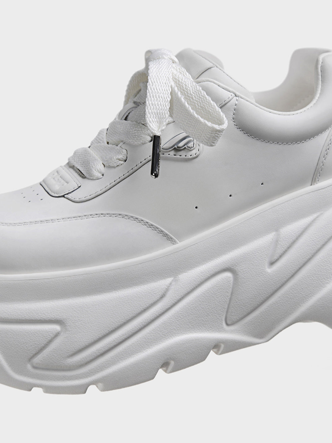 White Square-Toe Platform Leather Sneakers